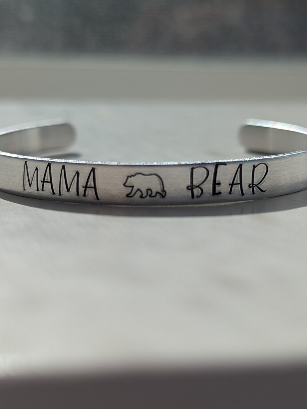 NWT "Mama Bear" Ribbon Hand-Stamped Aluminum Cuff Bracelet. Perfect Gift For Mom